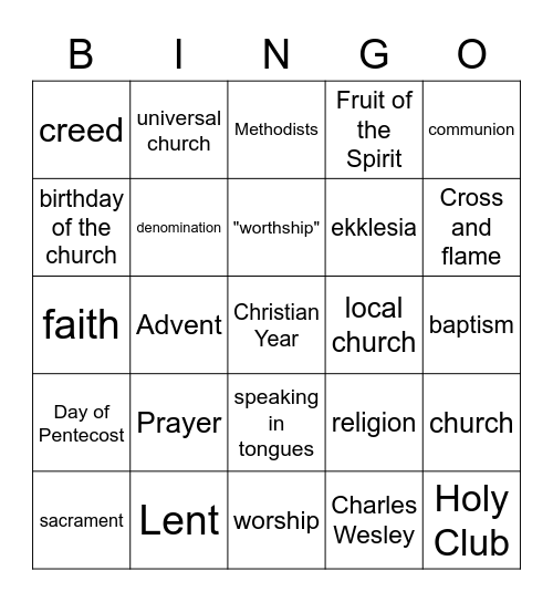 Confirmation Vocabulary Bingo (6-10) Bingo Card