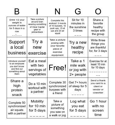 Wellness Challenge BINGO Card