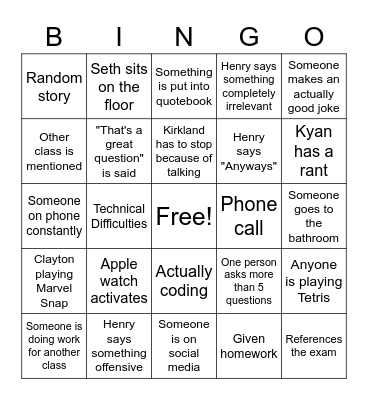 AP Computer Science Bingo Card