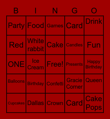 Dallas 1st Birthday Bingo Card