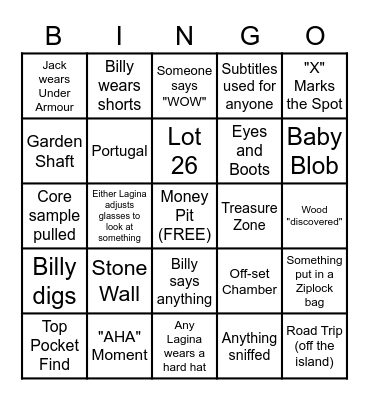 Curse of Oak Island Bingo Card