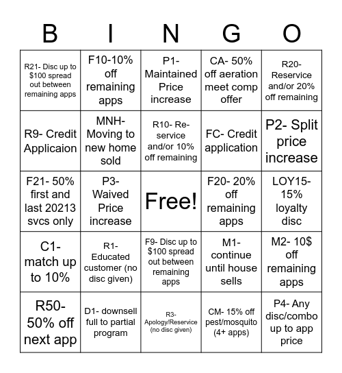 Untitled bingo card