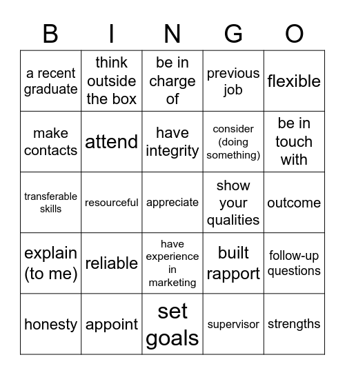 Business Partner B1 - Unit 1 Bingo Card