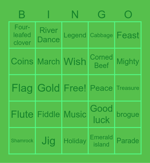 St. Patrick's Day Bingo Card