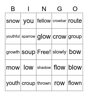 ou, ow Bingo Card