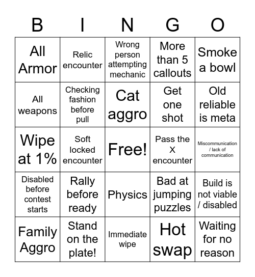 Contest Mode Bingo Card