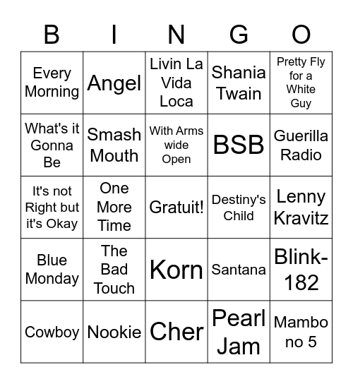1999 Bingo Card