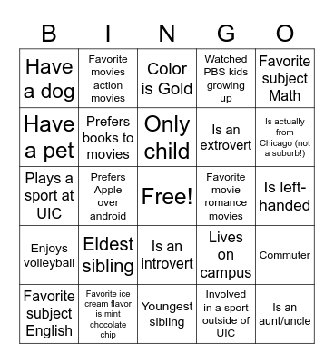 Untitled Bingo Card
