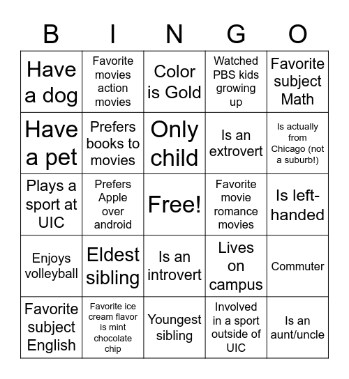 Untitled Bingo Card