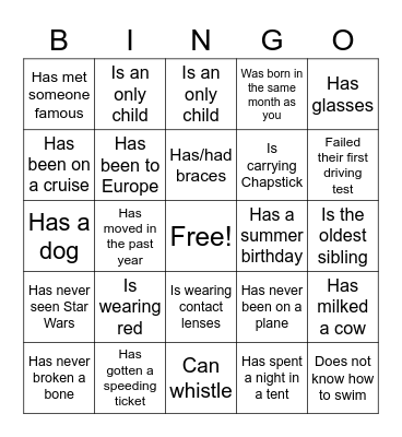 Icebreaker Bingo: Find Someone Who Bingo Card