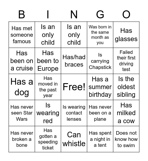Icebreaker Bingo: Find Someone Who Bingo Card