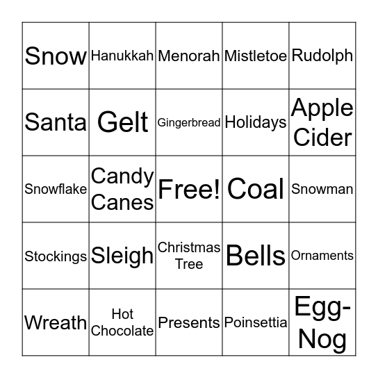 Holiday Bingo Card