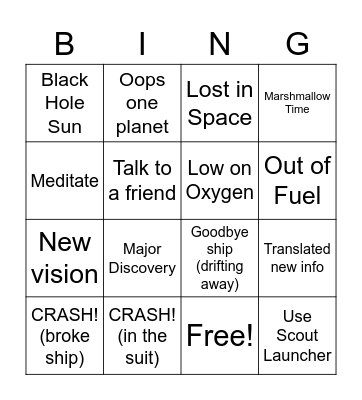 Outer Wilds Bingo Card