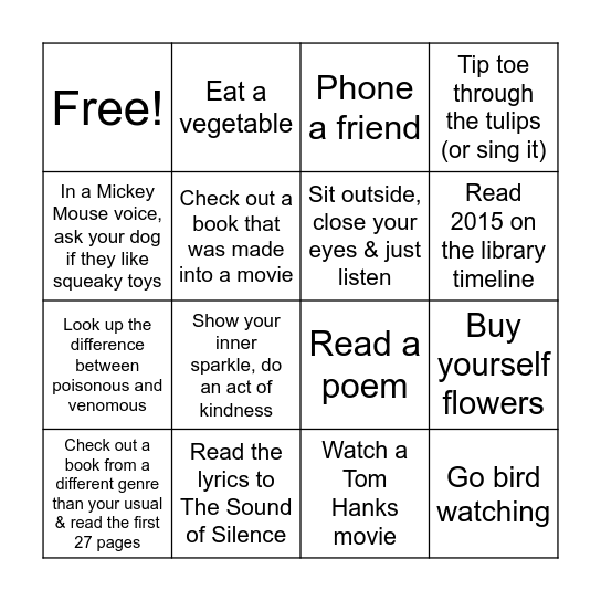 Adult - 5 Bingo Card