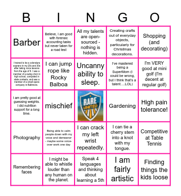 Hidden Talents Bingo Card