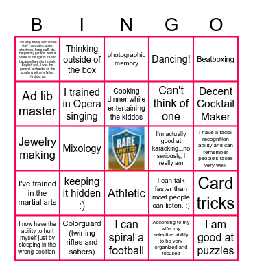 Hidden Talents Bingo Card