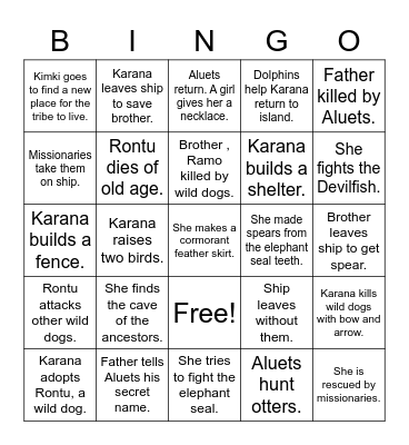 Island of the Blue Dolphin Bingo Card
