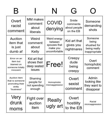 Auction Bingo Card