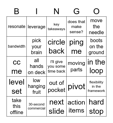 Corporate Lingo Bingo Card