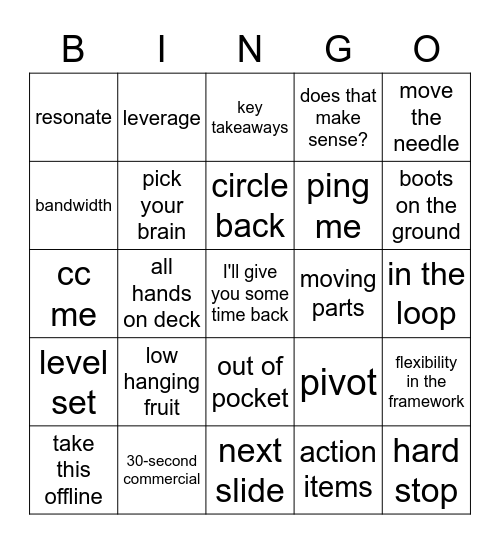 Corporate Lingo Bingo Card