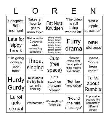 Fredrik Knudsen Stream Bingo Card