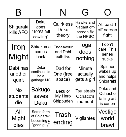 DOOT'S FINAL WAR BINGO Card