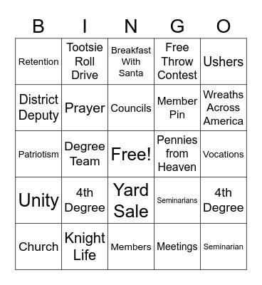 Knights of Columbus Bingo Card