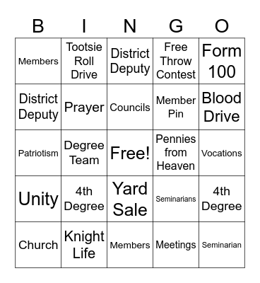 Knights of Columbus Bingo Card