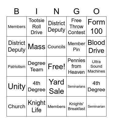 Knights of Columbus Bingo Card