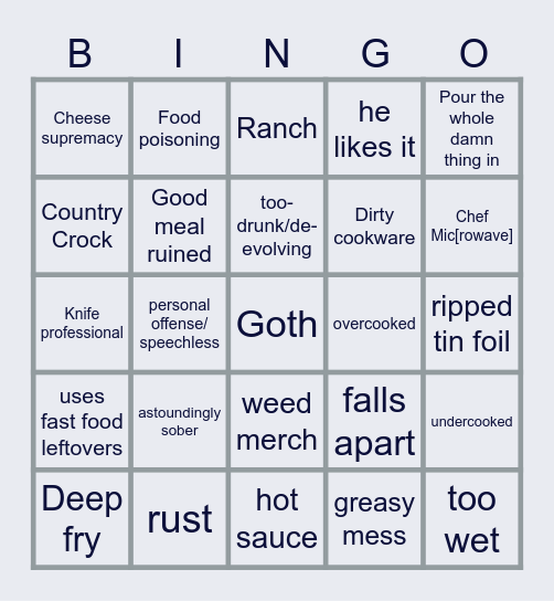 King Cobra JFS Cooking Bingo Card