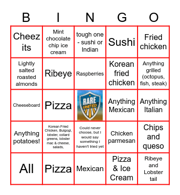 Favorite Food Bingo Card