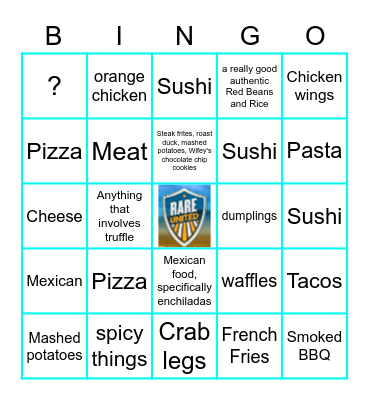 Favorite Food Bingo Card