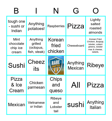 Favorite Food Bingo Card