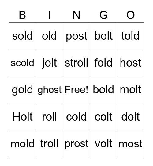 Wild Old "O" Words Bingo Card