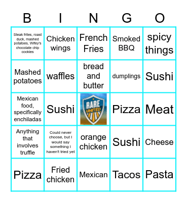 Favorite Food Bingo Card