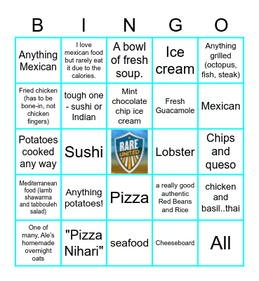 Favorite Food Bingo Card