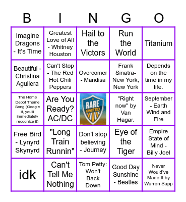 Anthem Song of My Life Bingo Card