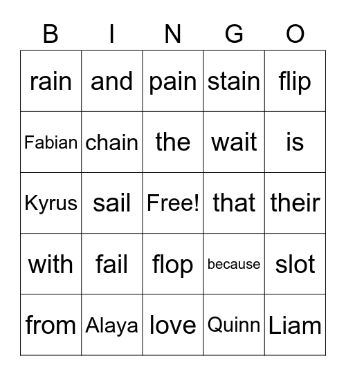 2nd grade Bingo Card