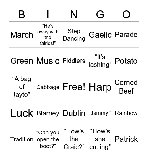 St. Patricks Day BINGO Card