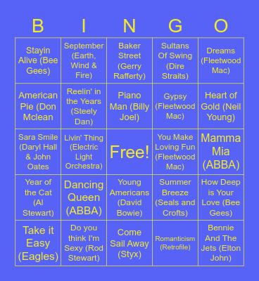 1970s Bingo Card