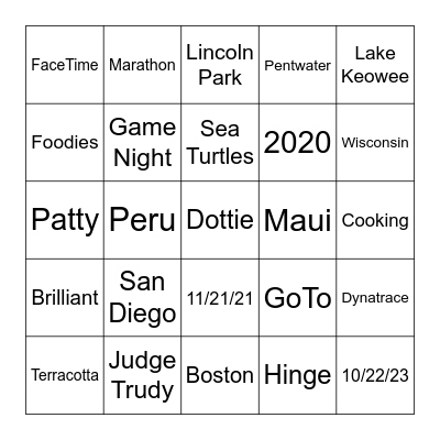 Kate & Laura’s Bridal Bingo Card