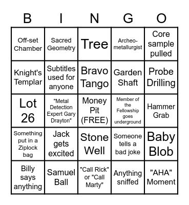 Curse of Oak Island Bingo Card