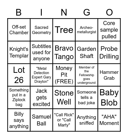 Curse of Oak Island Bingo Card