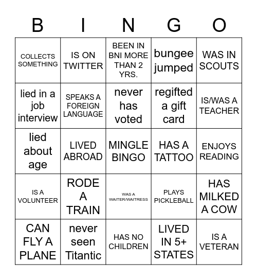 Mingle Bingo Card