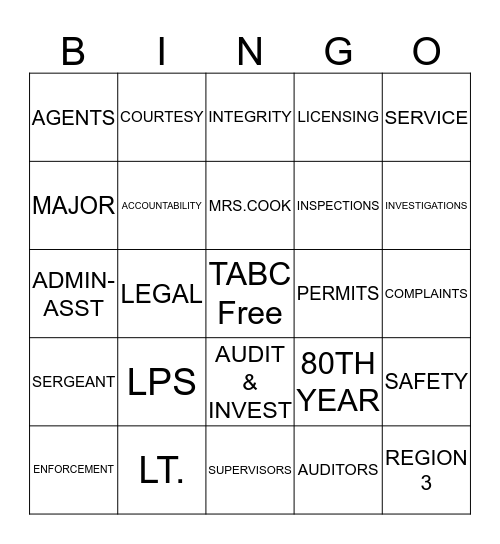HOUSTON TABC BINGO Card