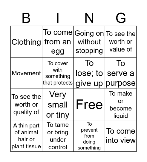 Wordly Wise Lesson 6 BINGO Card