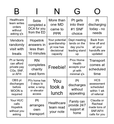 Case Management Bingo Card