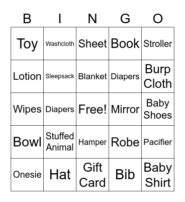 Baby Shower Bingo Card