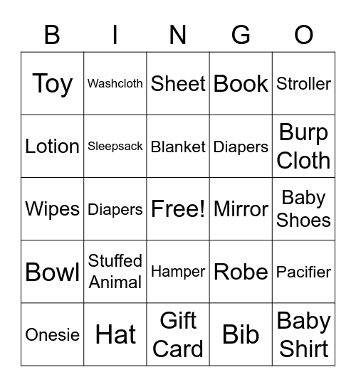 Baby Shower Bingo Card