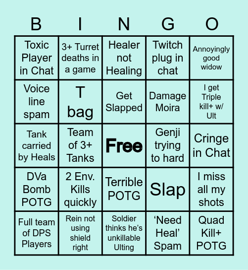 Overwatch Quick Play Bingo Card
